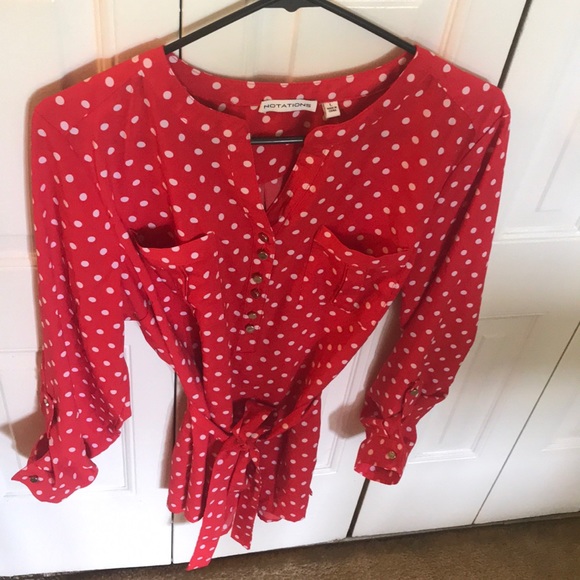 Notations Tops - vintage red & white polka dot blouse with tie🎈